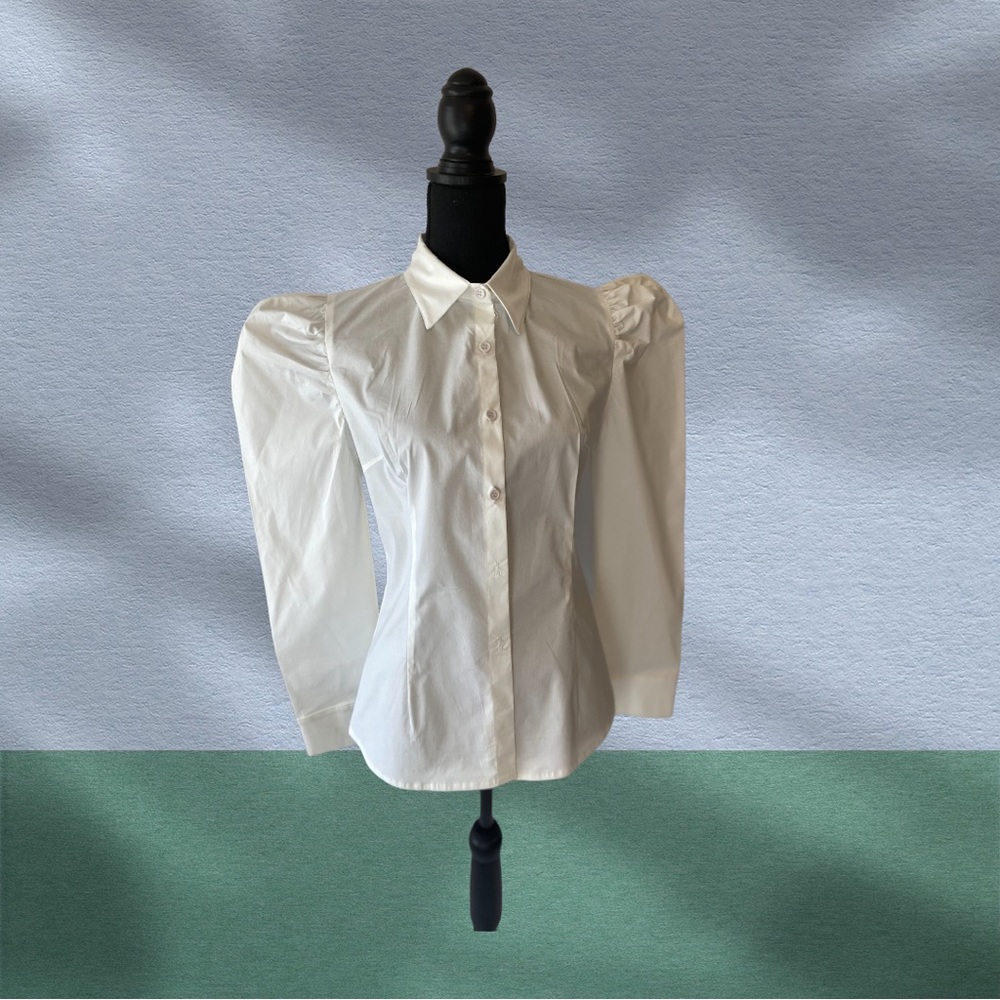 White Puff Sleeve button long sleeve shirt